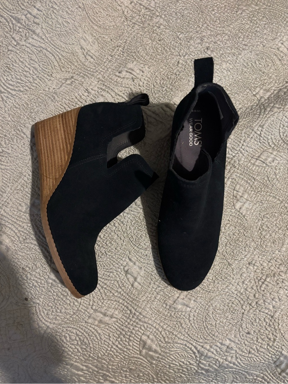 Toms Black Suede Wedge Chelsea Booties